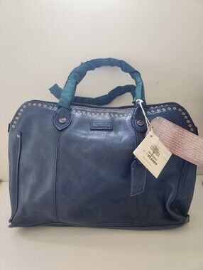 Old Trend Blue Leather Studded Tote Satchel Bag NWT Large Carryall Handbag